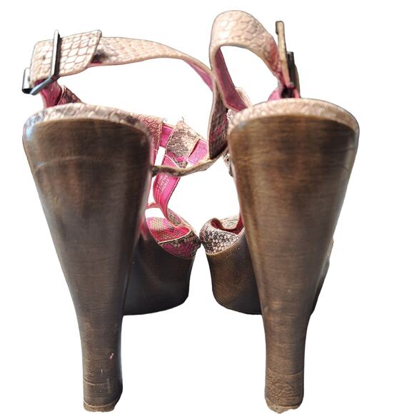 Carlos Cavort Snakeskin Platform Sandals WOMENS SIZE 7.5M 5" High Heels Barbie - Picture 4 of 13